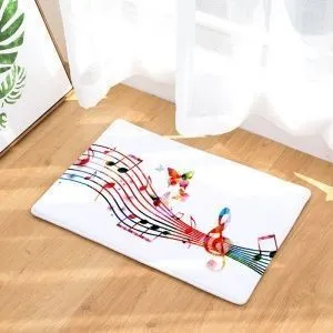 Коврик напольный. Скрипичный ключ, ноты, нотный стан. Полиэстер. Размер 40х60 см.