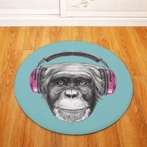 Коврик напольный круглый. Обезьяна в наушниках. Полиэстер. Размер 80х80 см.