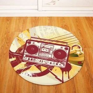 Коврик напольный круглый. Ретро кассетная магнитола 2. Полиэстер. Размер 80х80 см.
